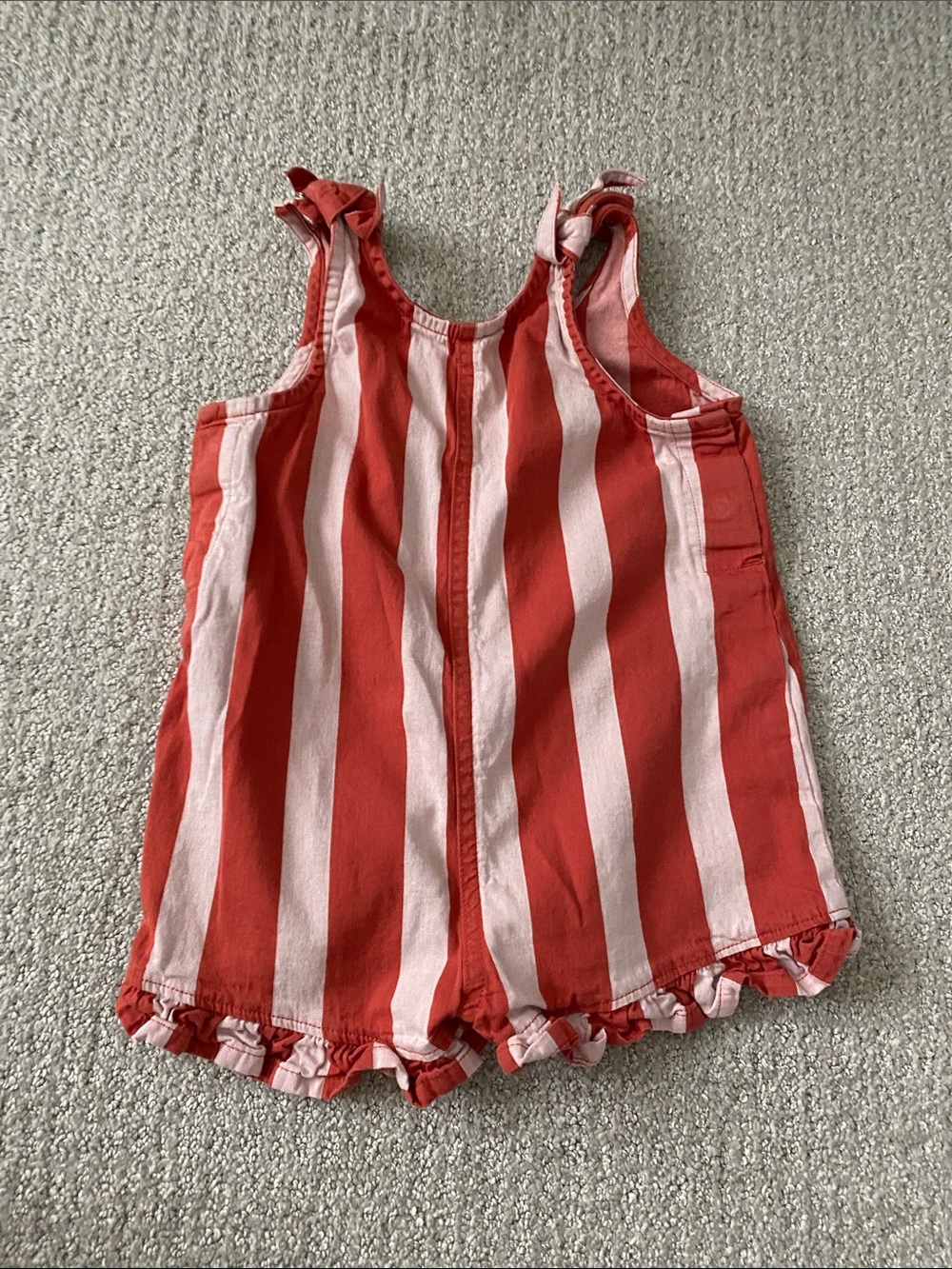 MONICA + ANDY Cabana Stripe Ruffle Tie Romper